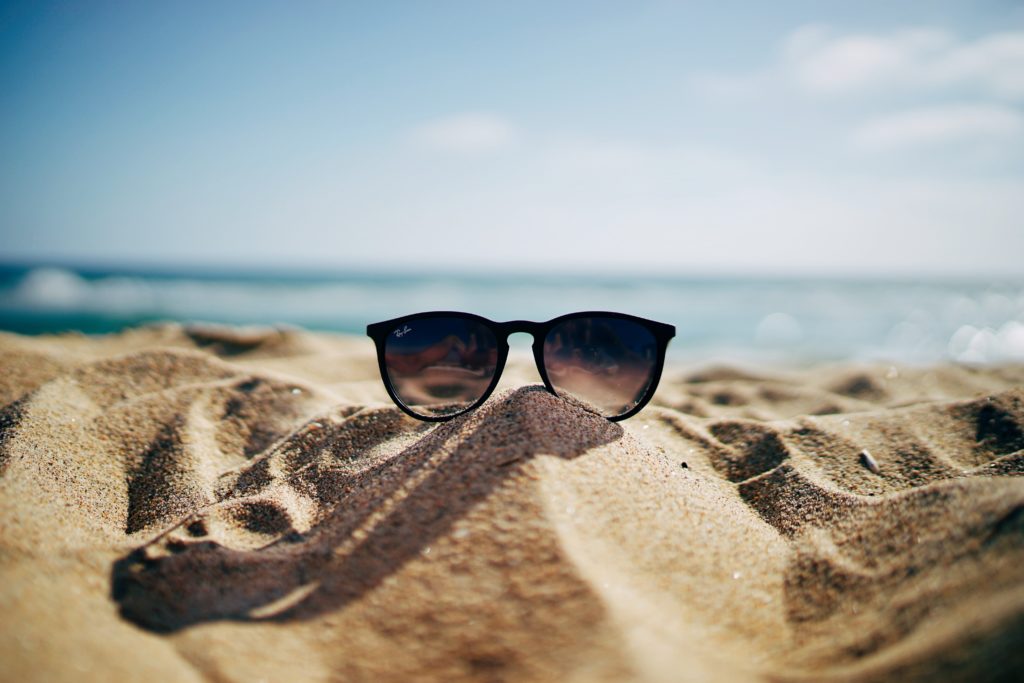 a person wearing sunglasses on a beach