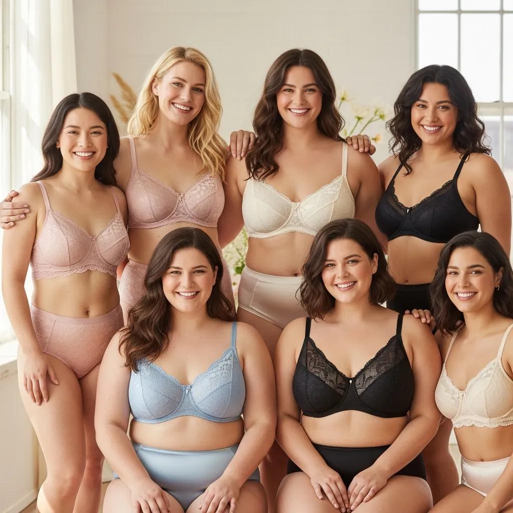 Diverse women in body-positive lingerie celebrating confidence and self-love